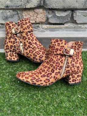 Cheetah print zip up ankle boots